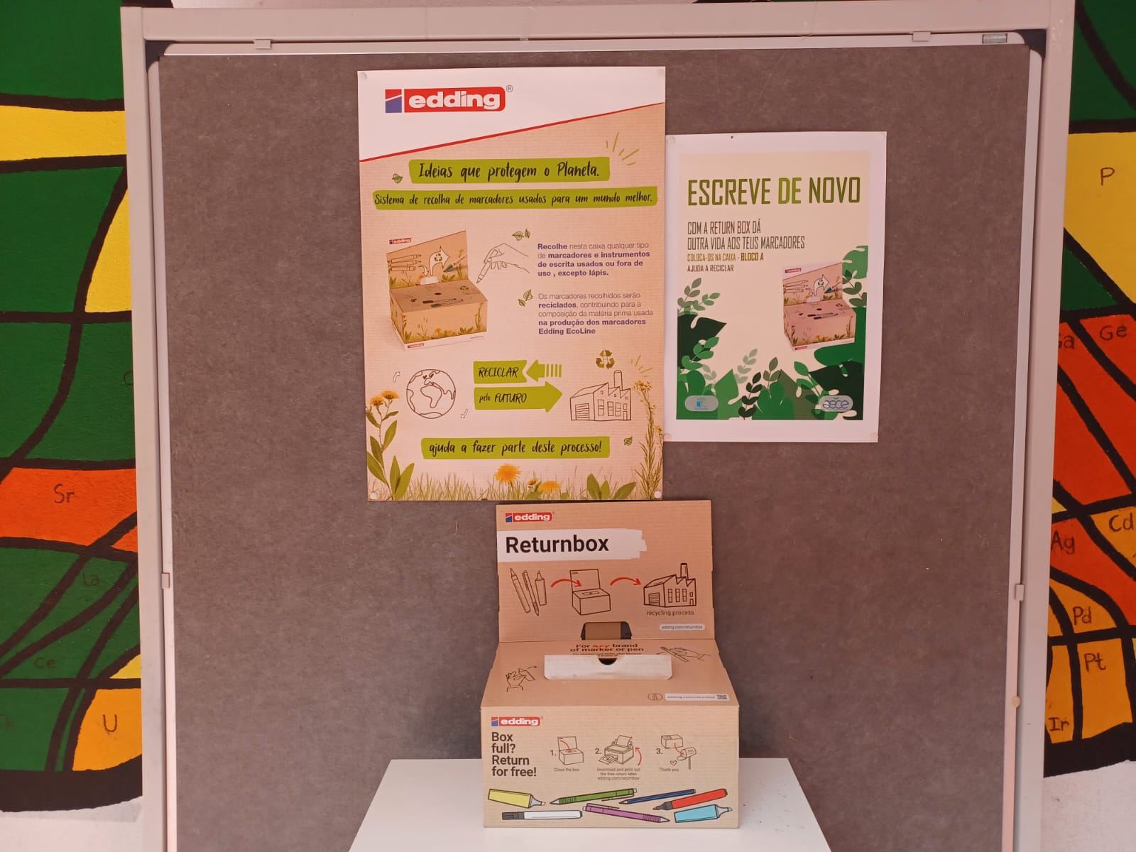 Fotografia da localização do cartazes e return box Bloco A, Escola Secundária do Entroncamento